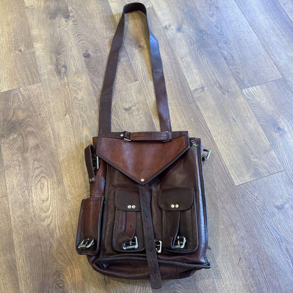 Leather Laptop Brown Bag Bigger Wider Backpack Vintage Rucksack Messenger